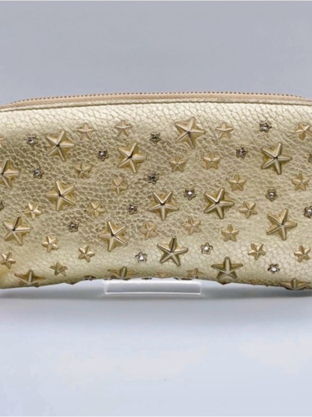 JIMMY CHOO Metallic Gold Star-Studded Crystal Zip-Around Wallet - Picture 2 of 14